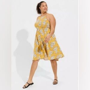 Torrid Yellow Mini Halter Beck Hi-Low Hem Dress